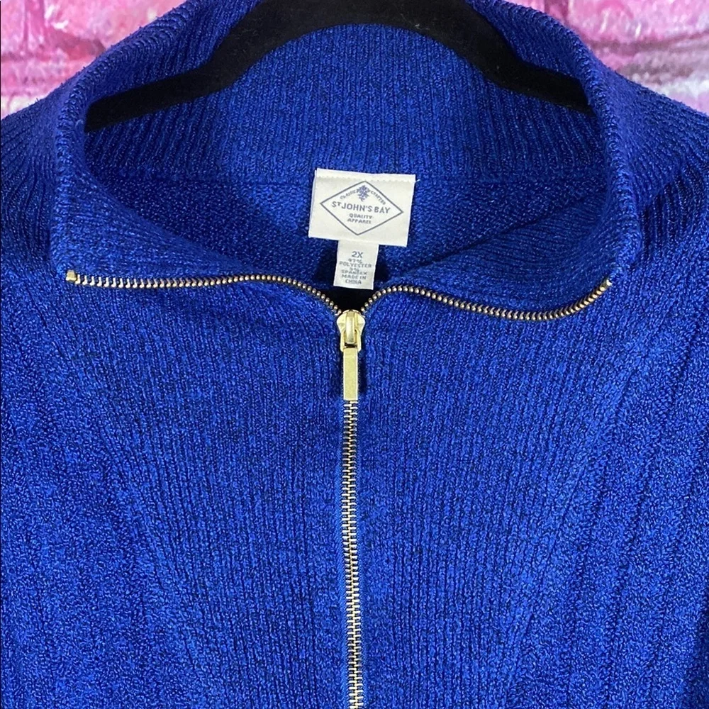 St. John’s Bay Royal Blue Women's 2X Quarter Zip Pullover Sweater Knit Mock Neck